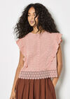 Ruffle Embroidered Cotton Top, Pink, large