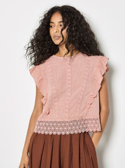Ruffle Crochet Embroidery Cotton Top