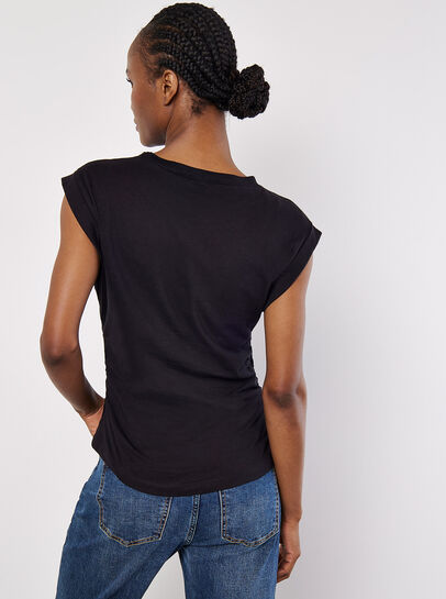 Cotton Jersey Side Ruched T-Shirt