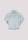 Short Sleeve Cropped Denim Jacket, Blue, large