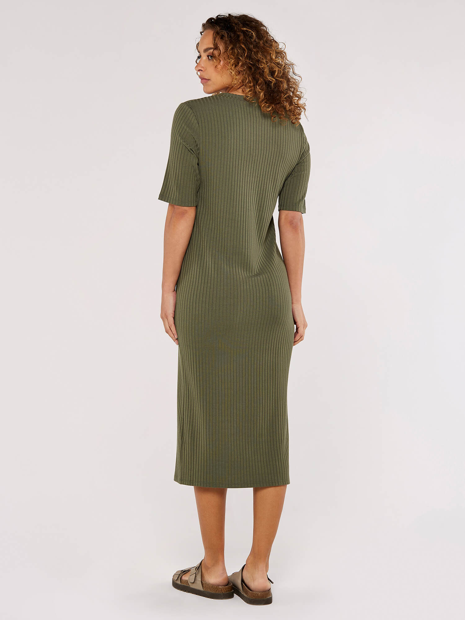 Khaki ribbed midi dress discount