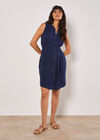 Textured Cotton Button Down Mini Dress, Navy, large