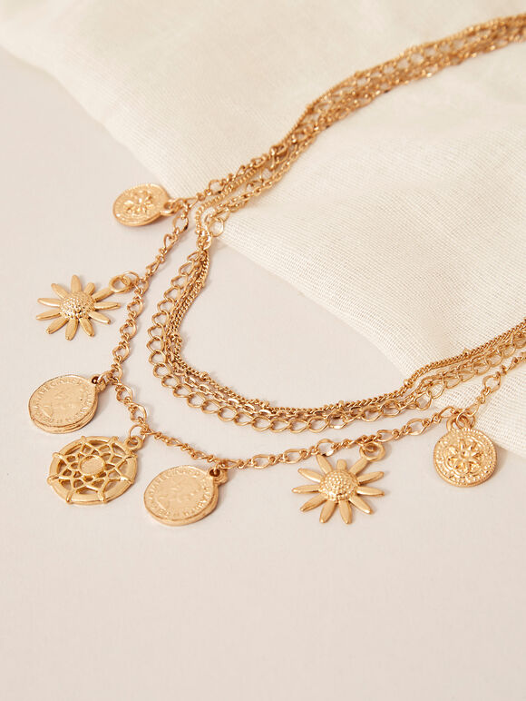 Multichain Vintage Gold Necklace, Yellow, large