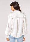 Balloon Sleeve Satin Shirt, White, large