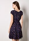 Smocked Floral Print Mini Dress, Navy, large