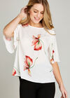 Red Kimono Sleeve Scattered Flower Top, Orange, large