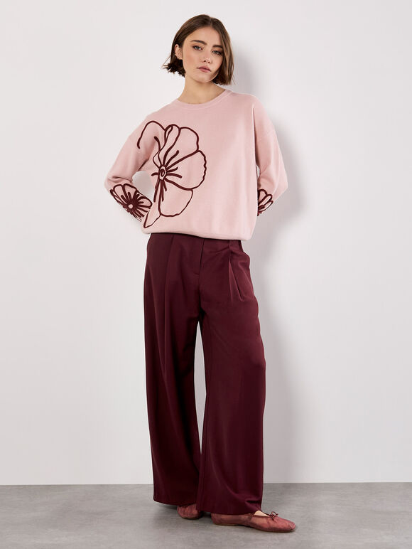 Large Embroidered Flowers Jumper, Pink, large