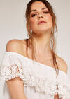 Off Shoulder Broderie Shirred Top, Cream, large