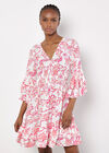 Floral Smocked Ruffle Mini Dress, Pink, large