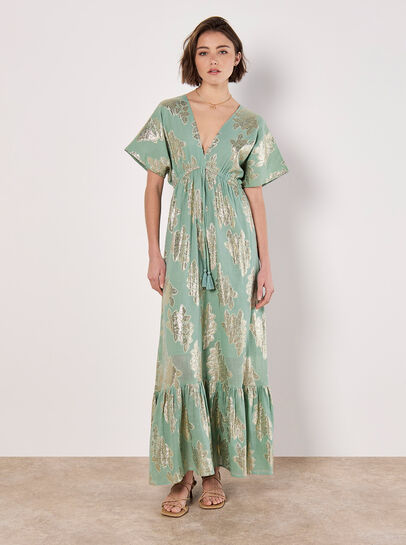 Gold Foil Floral Maxi Dress