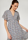 Floral Angel Sleeve Dress, Blue, large