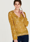 Star Print Ruffle Detail Blouse, Mustard, large