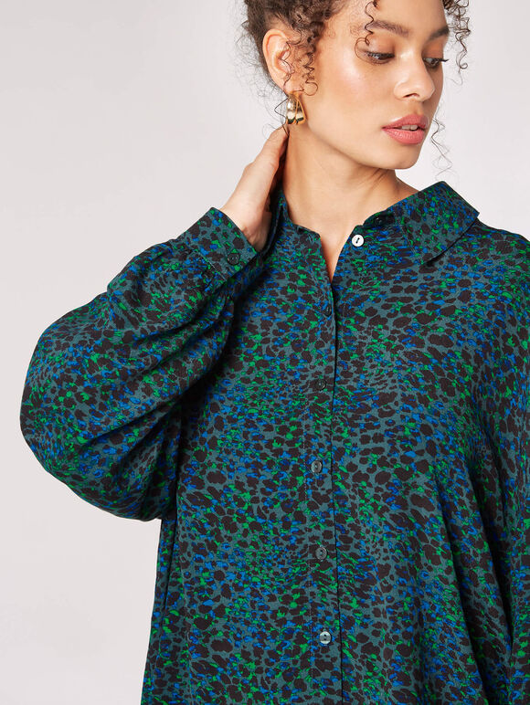Oversized Animal Print Shirt, Blue, large