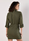 Fitted Twill Shirt Mini Dress, Khaki, large