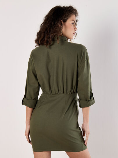 Fitted Twill Shirt Mini Dress