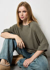 Soft-Touch Batwing Waffle Knit Top, Khaki, large
