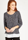 Navy Multi Fleck Chiffon Underlay Top, Navy, large