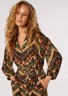 Chevron Shirt Midi Dress, Brown, large