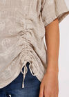 Flower Stitch  Ruched Top, Stone, large