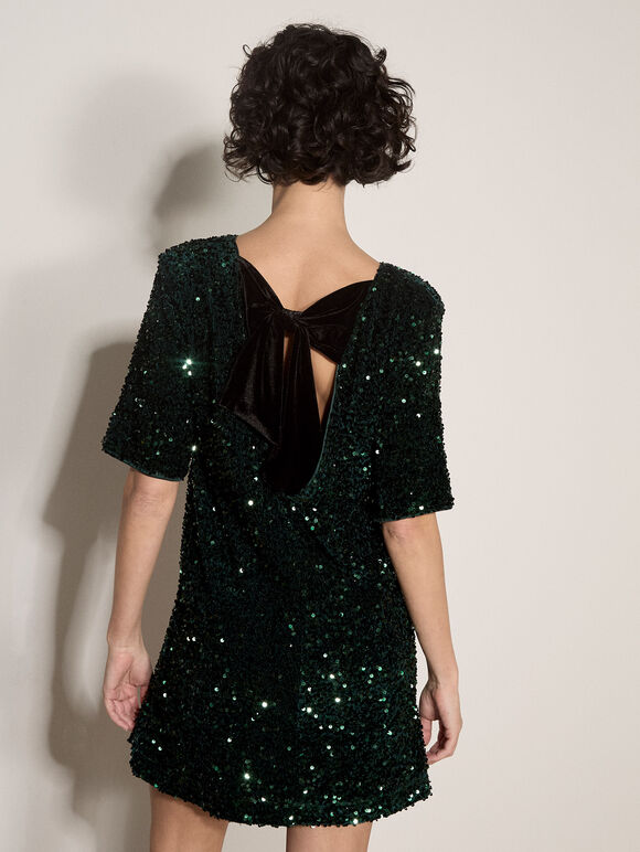 Sequin Embellished Mini Dress, Green, large
