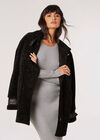 Tight Knit Borg Oversized Coat, Black, large