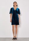 Velvet Button-Down Mini Dress, Teal, large