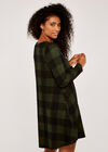 Gingham Long Sleeve Swing Dress, Khaki, large