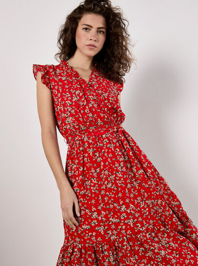 Floral Frill Wrap Midi Dress