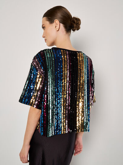 Rainbow Sequin Stripe Crop T-Shirt