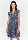 Micro Ditsy Ruffle Shoulder Dress, Navy, large