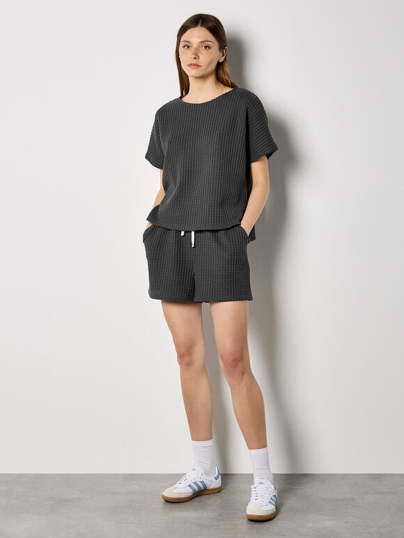 Waffle Knit Oversized T-Shirt, Dark Grey/Charcoal, large