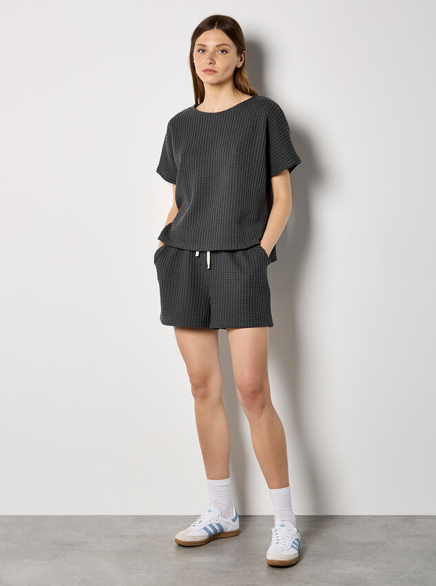 Waffle Knit Oversized T-Shirt, Dark Grey/Charcoal, large