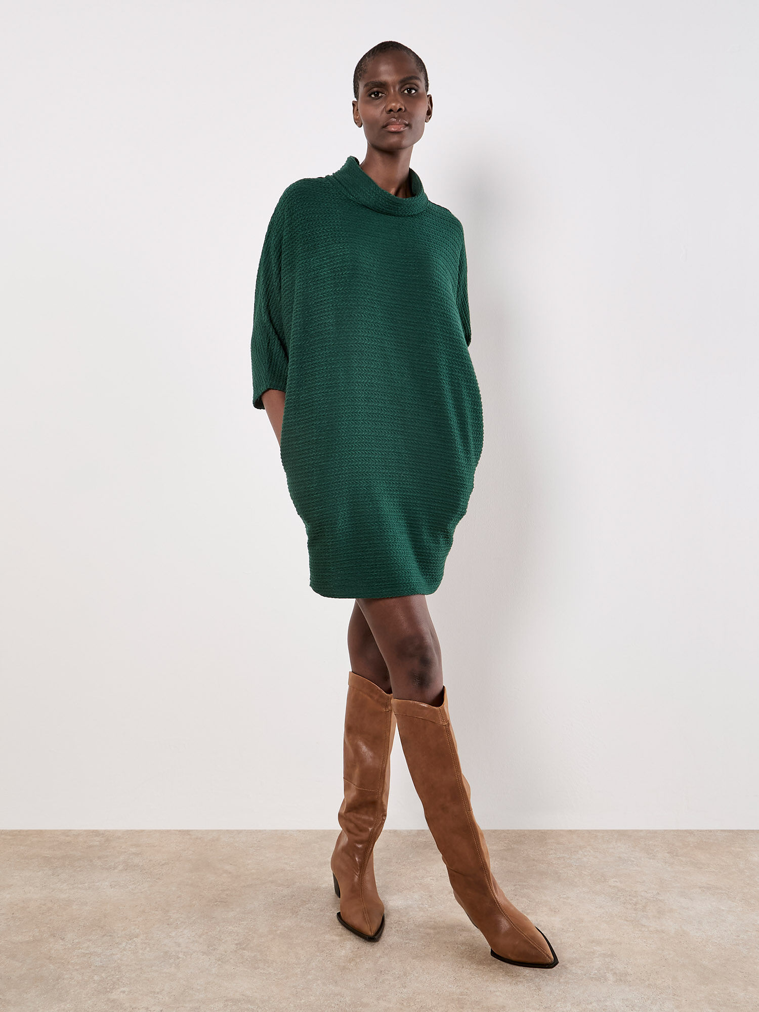 Textured Cable Knit Cocoon Jumper Mini Dress | Apricot Clothing
