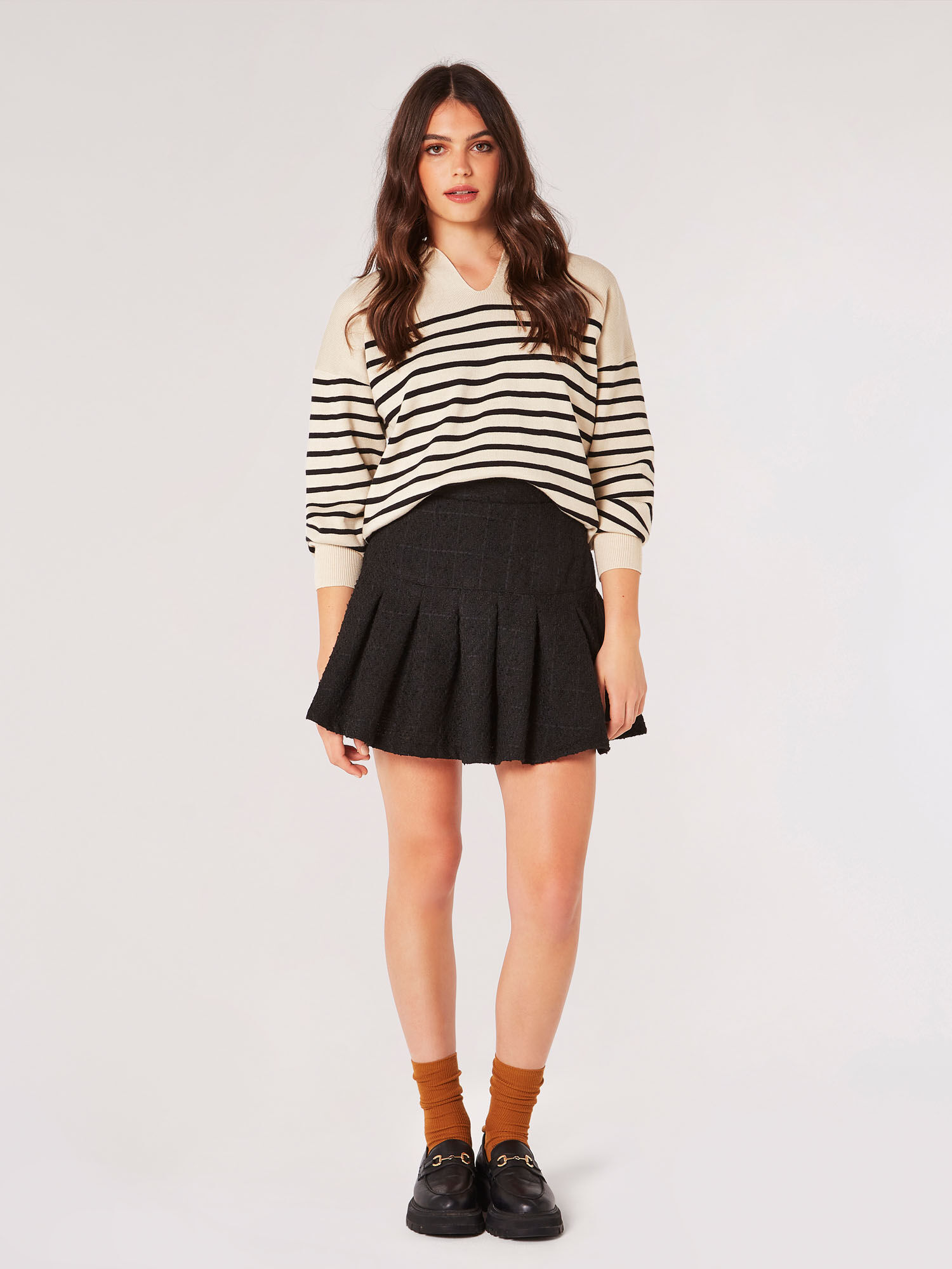 Tweed Box Pleat Mini Skirt | Apricot Clothing