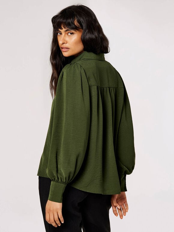 Balloon Sleeve Shirt, Green, large