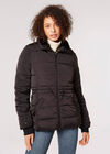 Faux Fur Hood Puffer Jacket, Black, large