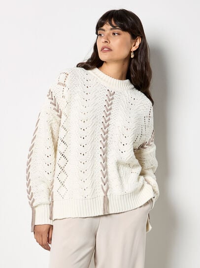 Pointelle Knit Lace Up Jumper