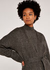 Knitted Long Cardigan, Dark Grey - Charcoal, large