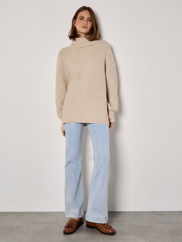 Oversized Boucle Tunic Jumper, Stone, large