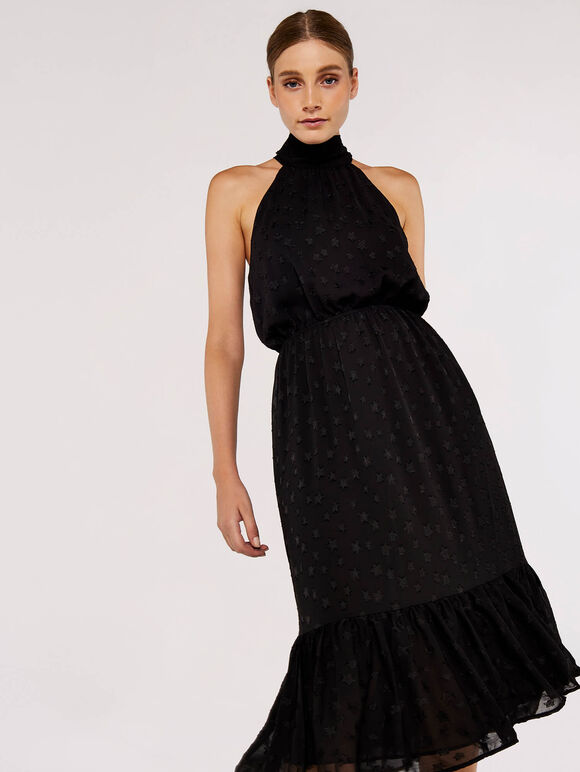 Star Jacquard Midi Dress, Black, large