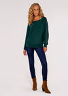 Stud Detail Batwing Jumper, Green, large