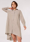 Woven Stripe Shirt Dress, Stone, large