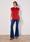 Zip Front Patch Pocket Top, Red, large