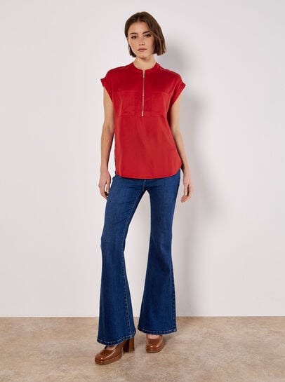 Zip Front Patch Pocket Top