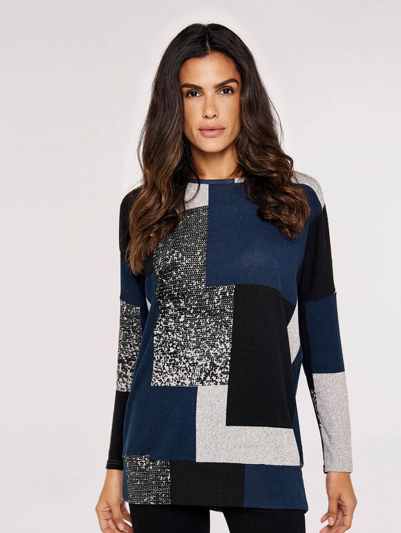 Colourblock Oversized Top, Navy, large