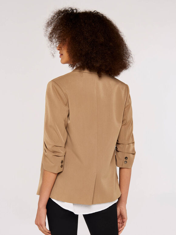 Open Rushed Sleeve Blazer, Stone, large