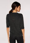 Metallic Sparkle Wrap Top, Black, large