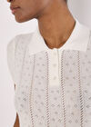 Pointelle Knit Polo T-Shirt, Cream, large