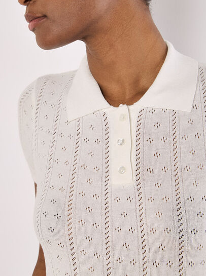 Pointelle Knit Polo T-Shirt