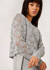 Sequin Chiffon Layered Knit Top, Light Grey / Silver, large